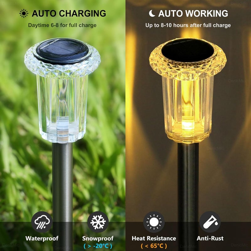 DenicMic Solar Lights Outdoor 10 Pack Waterproof 3000K Warm White LED Stainless Steel Stake Outside Lights for Yard Pathway Garden Driveway Walkway Landscape Path Lighting - Image 3